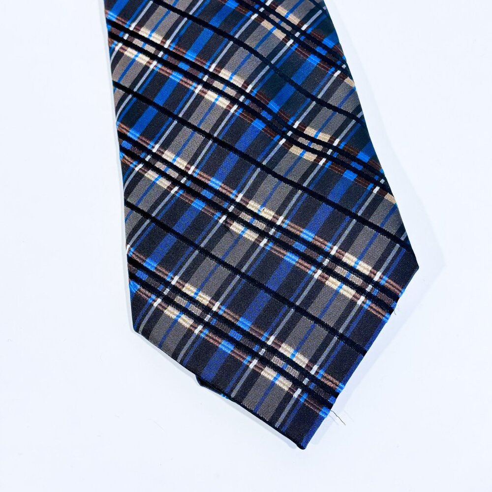 PROTOCOL Blue‎ & Brown Plaid Tie | Classic Business Casual Statement *